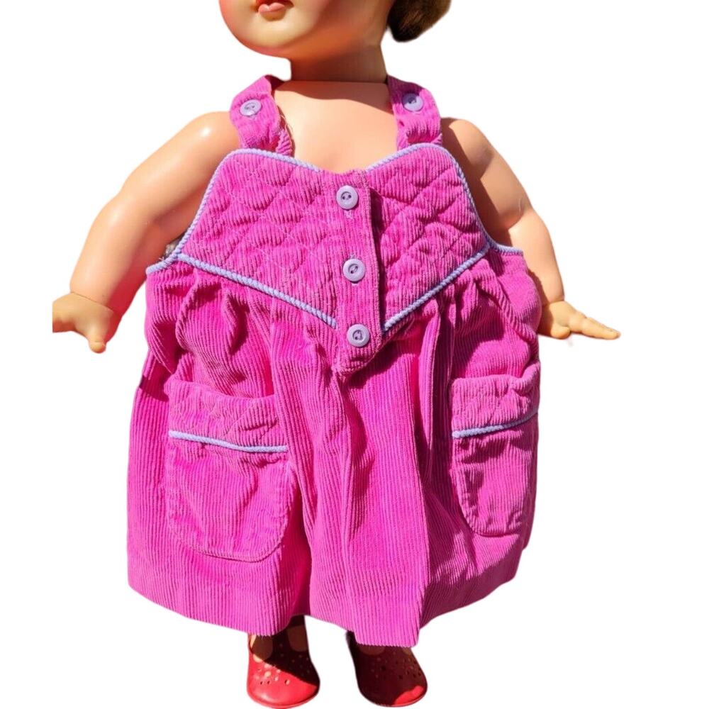 Vintage Alyssa Pink Corduroy Overall Dress Jumper With Pockets Size 9 mo quilted